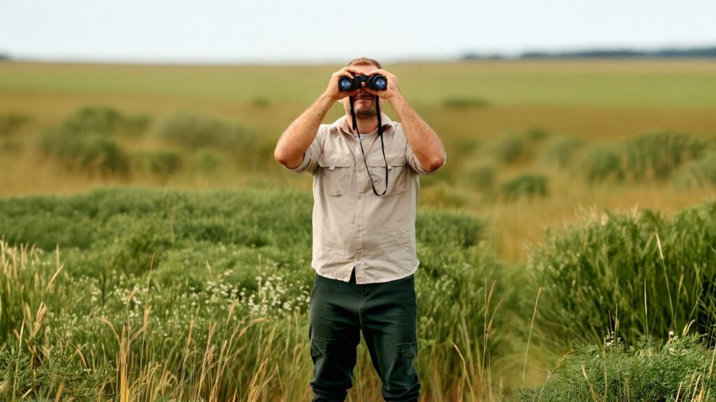 uomo con binocolo